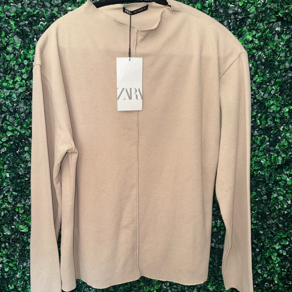 Zara Beige Ribbed Long Sleeve Top